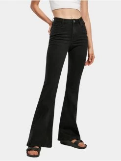 URBAN CLASSICS Damen High Waist Jeans Organic High Waist Flared Denim In Schwarz