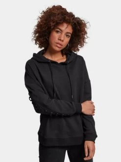 URBAN CLASSICS Damen Hoody Laced Up In Schwarz