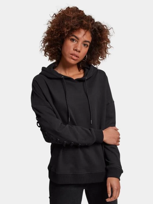 URBAN CLASSICS Damen Hoody Laced Up In Schwarz 3 URBAN CLASSICS Damen Hoody Laced Up In Schwarz