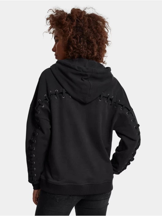 URBAN CLASSICS Damen Hoody Laced Up In Schwarz 4 URBAN CLASSICS Damen Hoody Laced Up In Schwarz – Bild 2