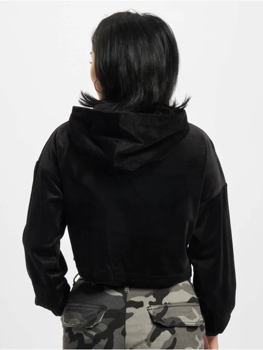 URBAN CLASSICS Damen Hoody Ladies Cropped Velvet In Schwarz 4 URBAN CLASSICS Damen Hoody Ladies Cropped Velvet In Schwarz – Bild 2