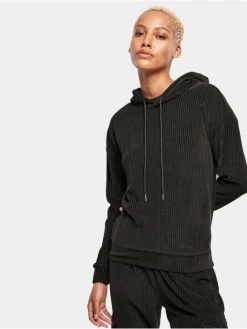 URBAN CLASSICS Damen Hoody Ladies Velvet Rib In Schwarz