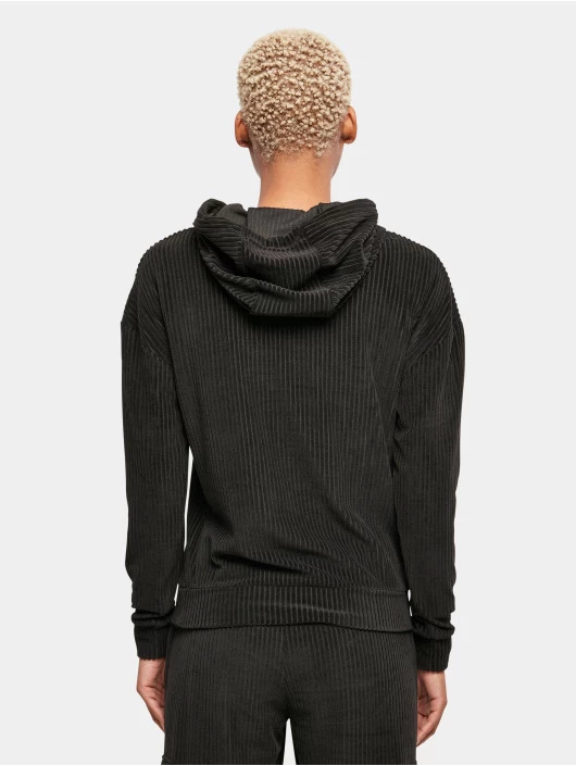 URBAN CLASSICS Damen Hoody Ladies Velvet Rib In Schwarz 4 URBAN CLASSICS Damen Hoody Ladies Velvet Rib In Schwarz – Bild 2