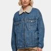 URBAN CLASSICS Damen Jeansjacken Ladies Oversized Sherpa In Blau