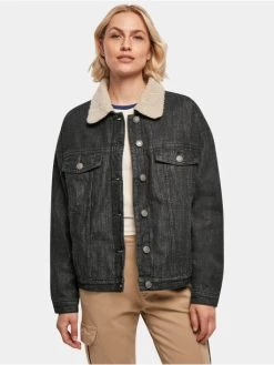 URBAN CLASSICS Damen Jeansjacken Ladies Oversized Sherpa In Schwarz