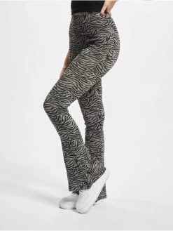 URBAN CLASSICS Damen Legging Ladies High Waist Zebra Boot Cut In Grau
