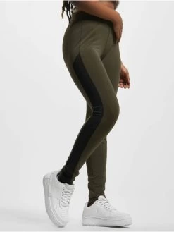 URBAN CLASSICS Damen Legging Jacquard Camo Striped In Olive