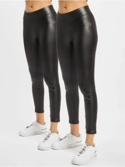 URBAN CLASSICS Damen Legging Ladies Synthetic Leather 2-Pack In Schwarz