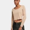 URBAN CLASSICS Damen Longsleeve Ladies Organic Cropped In Beige -Modegeschäft für Damen urban classics longsleeve beige 918005
