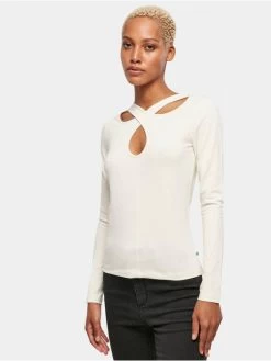 URBAN CLASSICS Damen Longsleeve Ladies Crossed Cut Out In Beige
