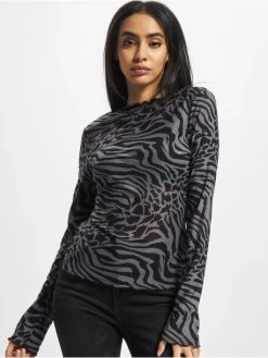 URBAN CLASSICS Damen Longsleeve Ladies Aop Mesh Turtleneck In Grau