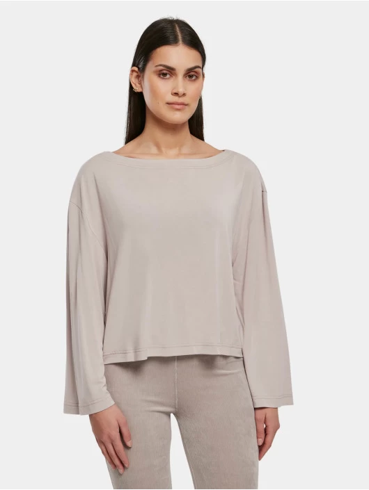 URBAN CLASSICS Damen Longsleeve Ladies Short Modal Bateau Necklinie In Grau 3 URBAN CLASSICS Damen Longsleeve Ladies Short Modal Bateau Necklinie In Grau