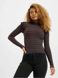 URBAN CLASSICS Damen Longsleeve Rib Striped Volant In Grün