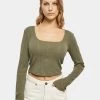 URBAN CLASSICS Damen Longsleeve Ladies Short Rib Corsage In Olive -Modegeschäft für Damen urban classics longsleeve olive 918094
