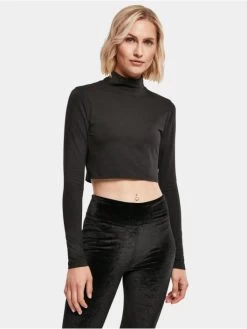 URBAN CLASSICS Damen Longsleeve Ladies Organic Cropped Turtelneck In Schwarz