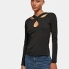 URBAN CLASSICS Damen Longsleeve Ladies Crossed Cut Out In Schwarz -Modegeschäft für Damen urban classics longsleeve schwarz 918079