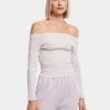 URBAN CLASSICS Damen Longsleeve Ladies Off Shoulder Rib In Violet