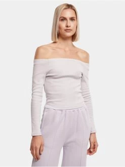 URBAN CLASSICS Damen Longsleeve Ladies Off Shoulder Rib In Violet