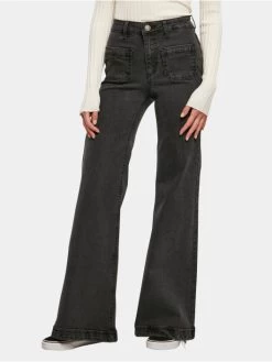URBAN CLASSICS Damen Loose Fit Jeans Ladies Vintage Flared Denim In Schwarz