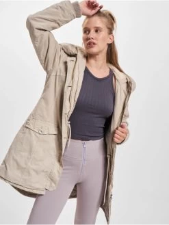 URBAN CLASSICS Damen Mantel Garment Washed Long In Beige