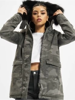 URBAN CLASSICS Damen Mantel Overdyed Camo In Camouflage