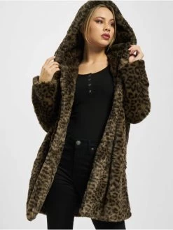 URBAN CLASSICS Damen Mantel Ladies Leo Teddy In Olive