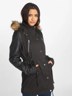 URBAN CLASSICS Damen Mantel Leather Imitation In Schwarz