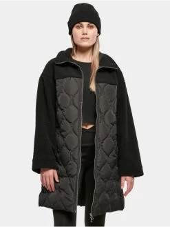 URBAN CLASSICS Damen Mantel Ladies Oversized Sherpa Quilted In Schwarz