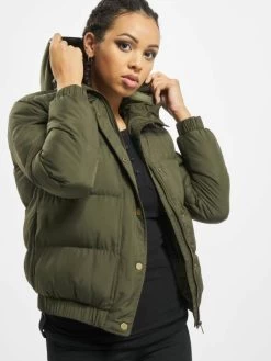 URBAN CLASSICS Damen Puffer Jacket Hooded Puffer In Olive