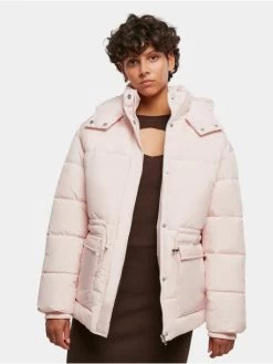 URBAN CLASSICS Damen Puffer Jacket Ladies Waisted In Rosa