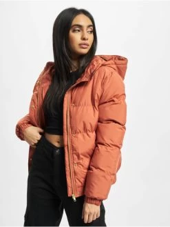 URBAN CLASSICS Damen Puffer Jacket Ladies Hooded In Rot