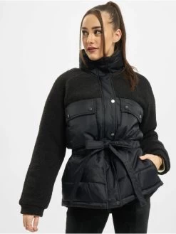 URBAN CLASSICS Damen Puffer Jacket Ladies Sherpa Mix In Schwarz