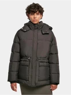 URBAN CLASSICS Damen Puffer Jacket Ladies Waisted In Schwarz