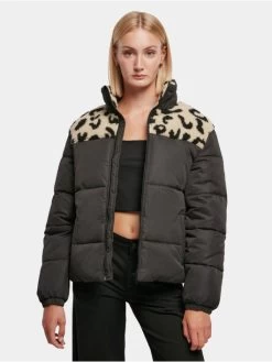 URBAN CLASSICS Damen Puffer Jacket Ladies Aop Sherpa Mixed In Schwarz
