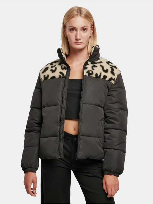 URBAN CLASSICS Damen Puffer Jacket Ladies Aop Sherpa Mixed In Schwarz 3 URBAN CLASSICS Damen Puffer Jacket Ladies Aop Sherpa Mixed In Schwarz