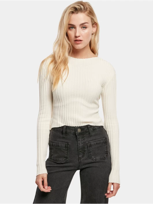 URBAN CLASSICS Damen Pullover Ladies Short Rib Knit Twisted Back In Beige 3 URBAN CLASSICS Damen Pullover Ladies Short Rib Knit Twisted Back In Beige