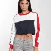URBAN CLASSICS Damen Pullover 3-Tone Stripe Cropped In Blau