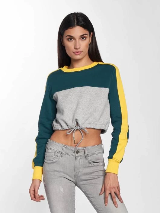 URBAN CLASSICS Damen Pullover 3-Tone Stripe Cropped In Grau 3 URBAN CLASSICS Damen Pullover 3-Tone Stripe Cropped In Grau