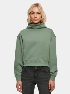 URBAN CLASSICS Damen Pullover Ladies Organic Short High Neck Crew In Grün