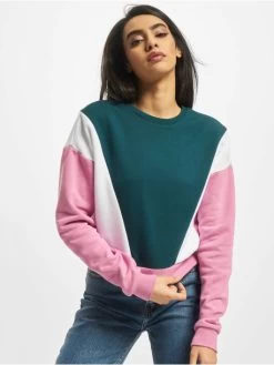 URBAN CLASSICS Damen Pullover Ladies 3-Tone Arrow Crew In Pink