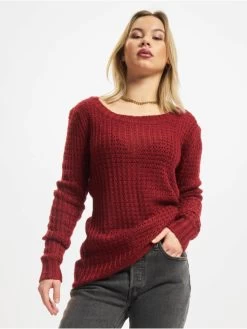 URBAN CLASSICS Damen Pullover Ladies Long Wideneck In Rot