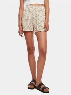 URBAN CLASSICS Damen Shorts Ladies Aop Viscose Resort In Beige