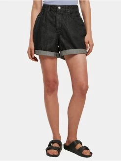 URBAN CLASSICS Damen Shorts Ladies High Waist Boyfriend In Schwarz