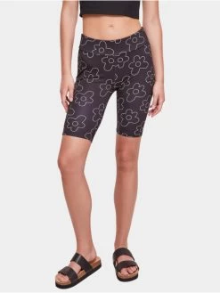 URBAN CLASSICS Damen Shorts Ladies High Waist Aop Tech Cycle In Schwarz