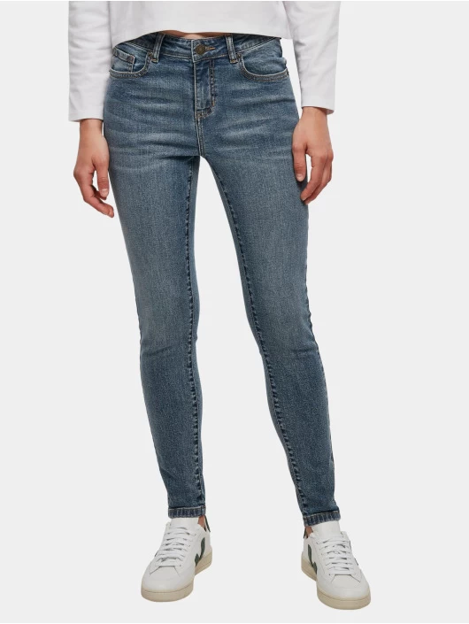 URBAN CLASSICS Damen Skinny Jeans Ladies Mid Waist In Blau 3 URBAN CLASSICS Damen Skinny Jeans Ladies Mid Waist In Blau