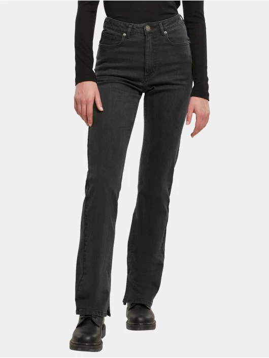 URBAN CLASSICS Damen Straight Fit Jeans Ladies Highwaist Straight Slit Denim In Schwarz 3 URBAN CLASSICS Damen Straight Fit Jeans Ladies Highwaist Straight Slit Denim In Schwarz
