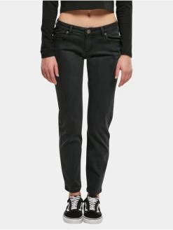 URBAN CLASSICS Damen Straight Fit Jeans Ladies Low Waist Straight Denim In Schwarz