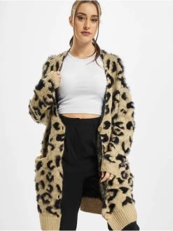 URBAN CLASSICS Damen Strickjacke Ladies Leo In Beige