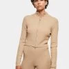 URBAN CLASSICS Damen Strickjacke Ladies Cropped Rib Knit Zip In Beige -Modegeschäft für Damen urban classics strickjacke beige 917063
