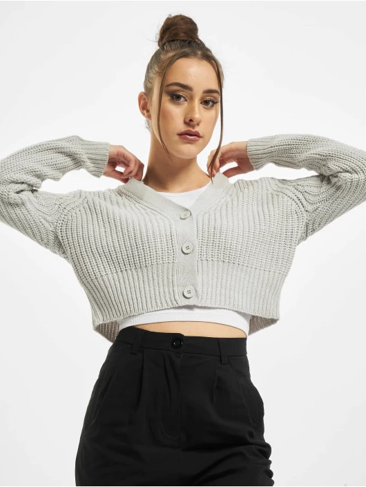 URBAN CLASSICS Damen Strickjacke Ladies Short In Grau 3 URBAN CLASSICS Damen Strickjacke Ladies Short In Grau